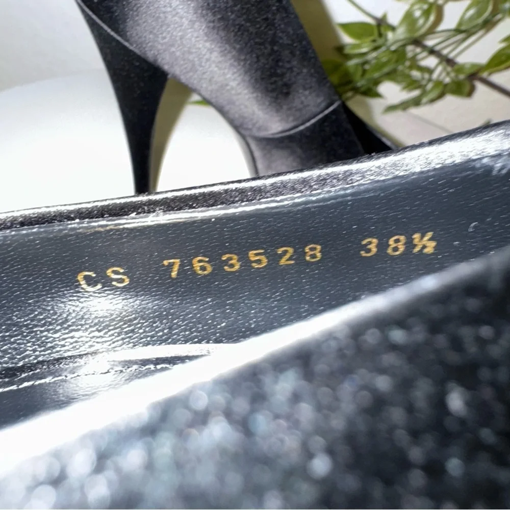 Authentic Saint Laurent Black Frankly 115 Satin Peep Pump Sandals Size 38.5 NIB - Picture 9 of 15